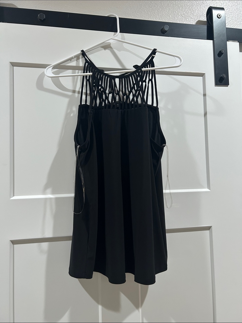 Buckle Black Strappy Macramé Halter Tank Top
